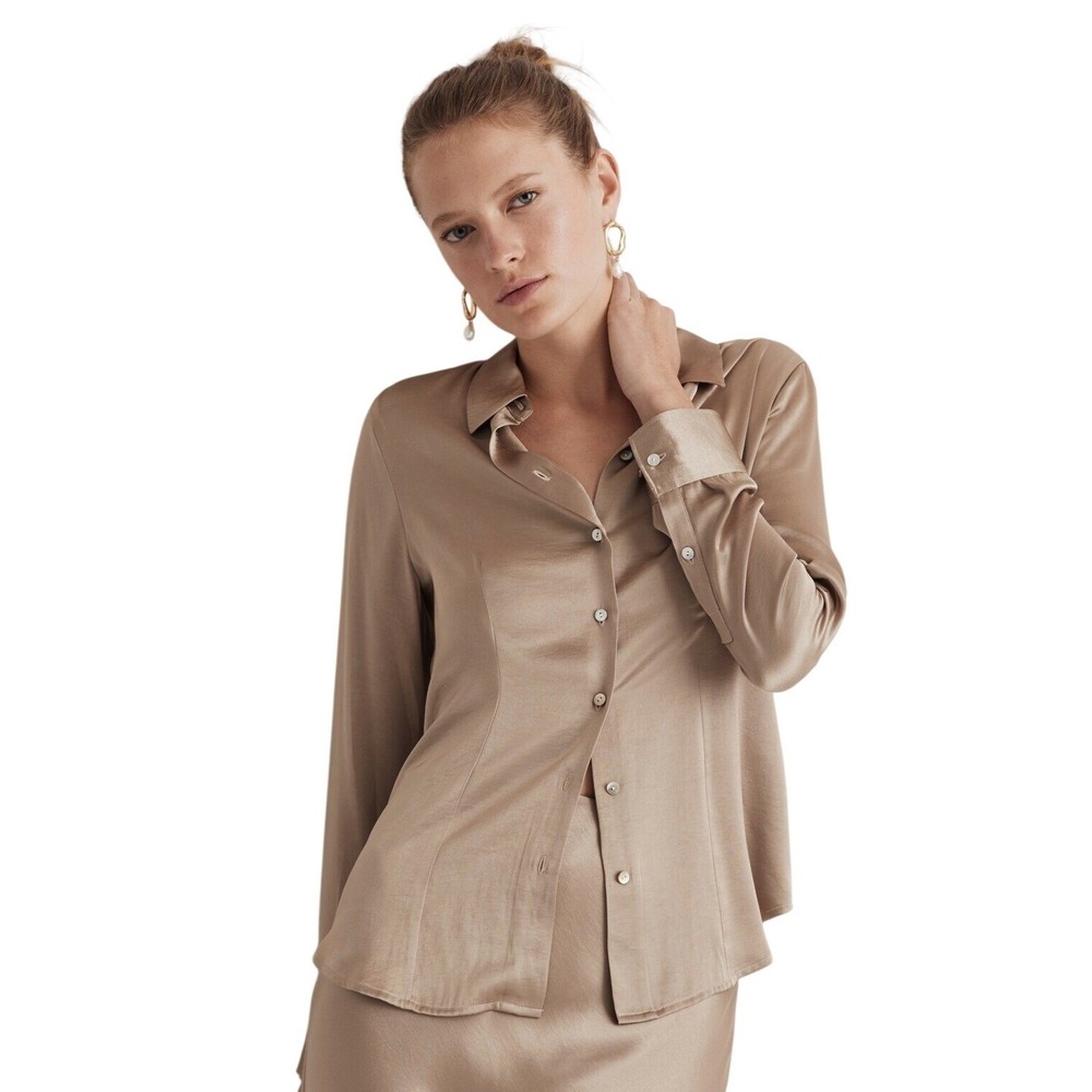 Madewell Darted Button Up Shirt Satin in Matchstick 6